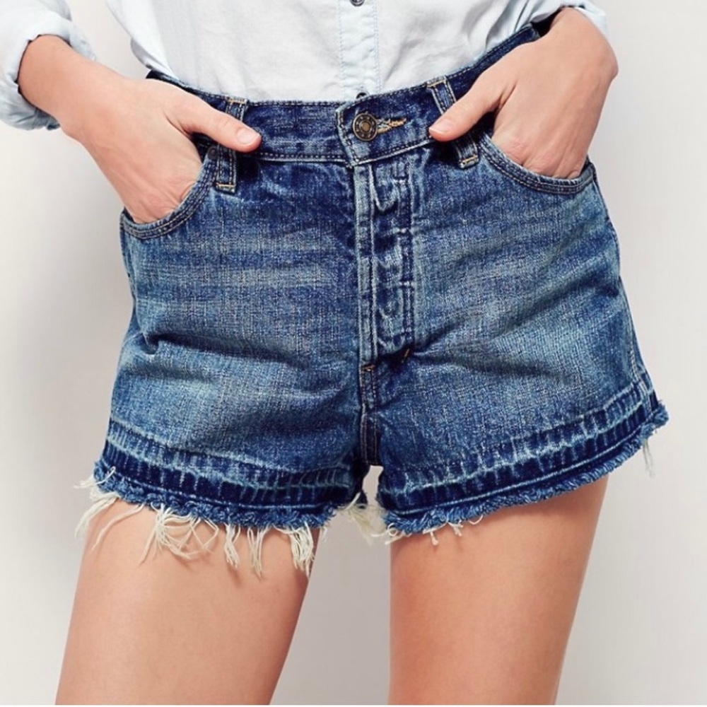 FP High Waist Frayed Denim Shorts